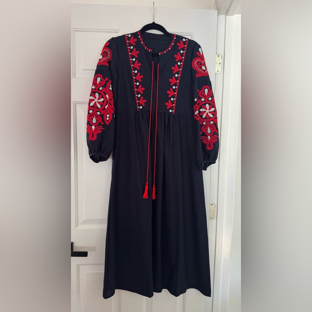 Embroidered Navy and Red Dress